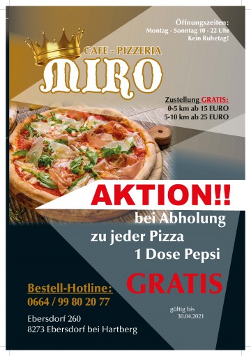 Cafe Pizzeria MIRO in Ebersdorf 260 (früher Cafe Jo) eröffnet am 20. März 2021